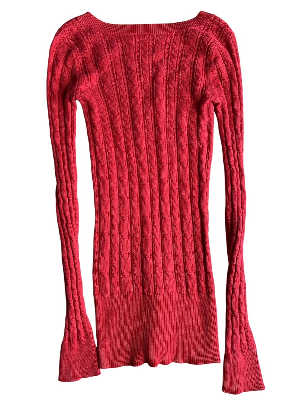American Eagle Sweater Womens S Red Cable-Knit V-Neck Lightweight 100% Cotton